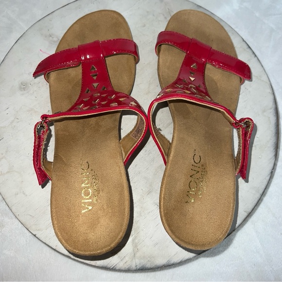 Vionic Orthaheel Maggie Wedge Sandals in Raspberry Red Patent Womens Size 8 - Picture 3 of 12